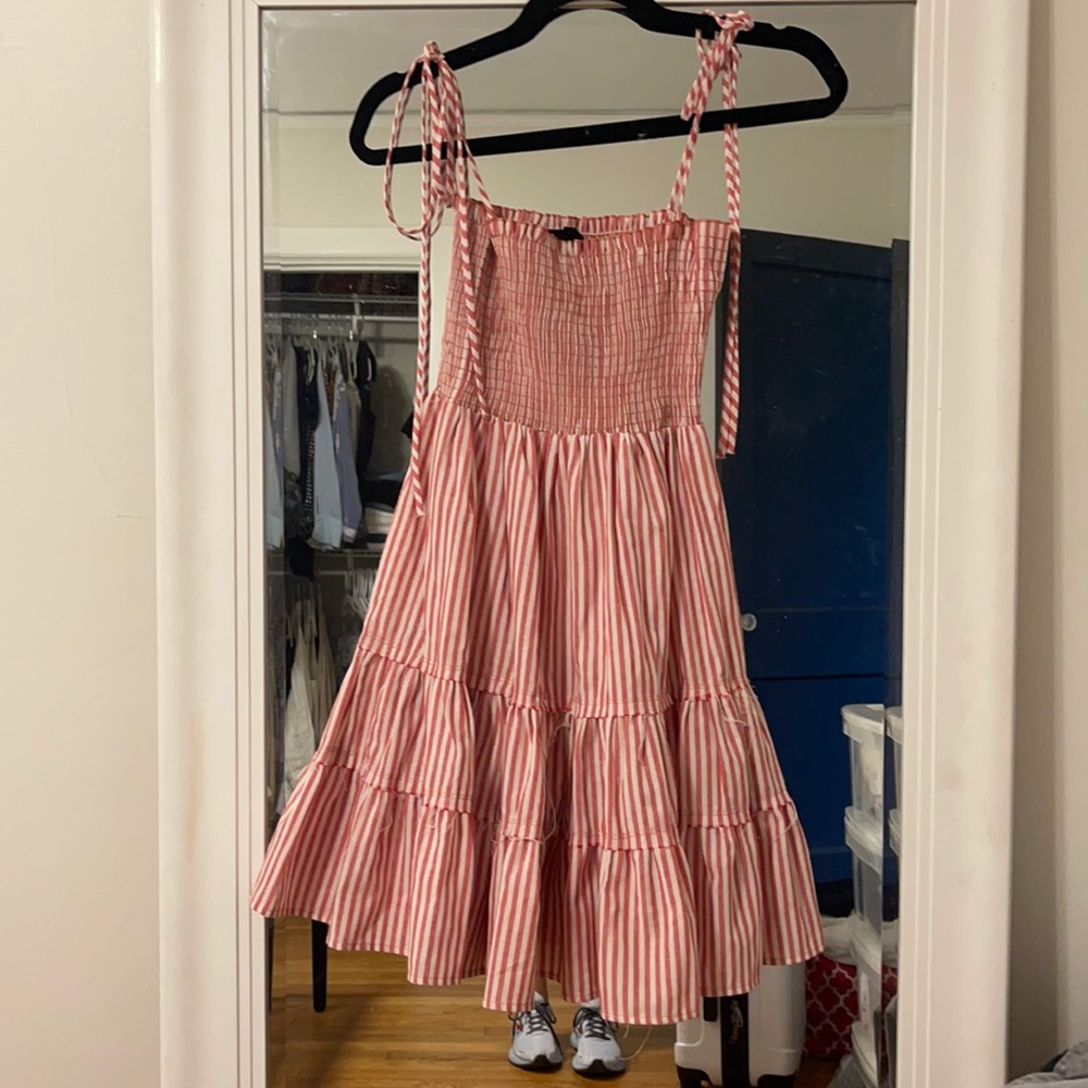Blue Life Smocked Red and White Striped Mini Dress